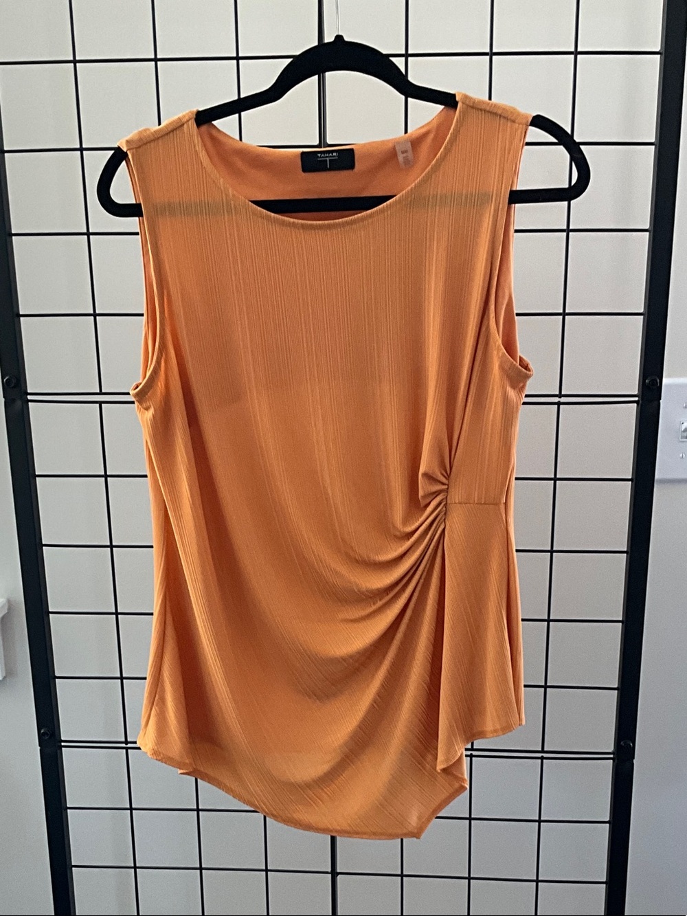 Tahari Orange Sleeveless Side-Ruched Tank